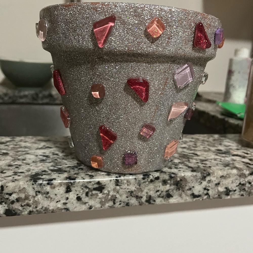 Silver and Red Geometric Accent Vase